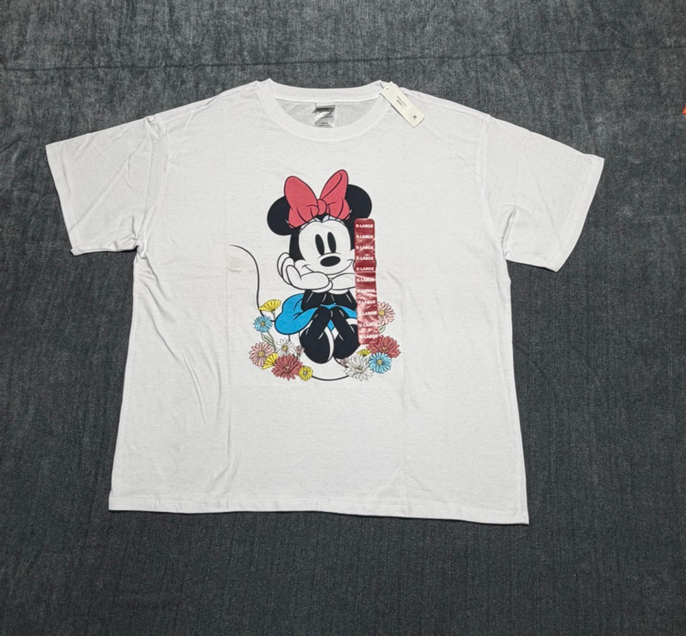 Disney Minnie Mouse Short Sleeve Shirt Women's XL White Pullover Crew Neck Top